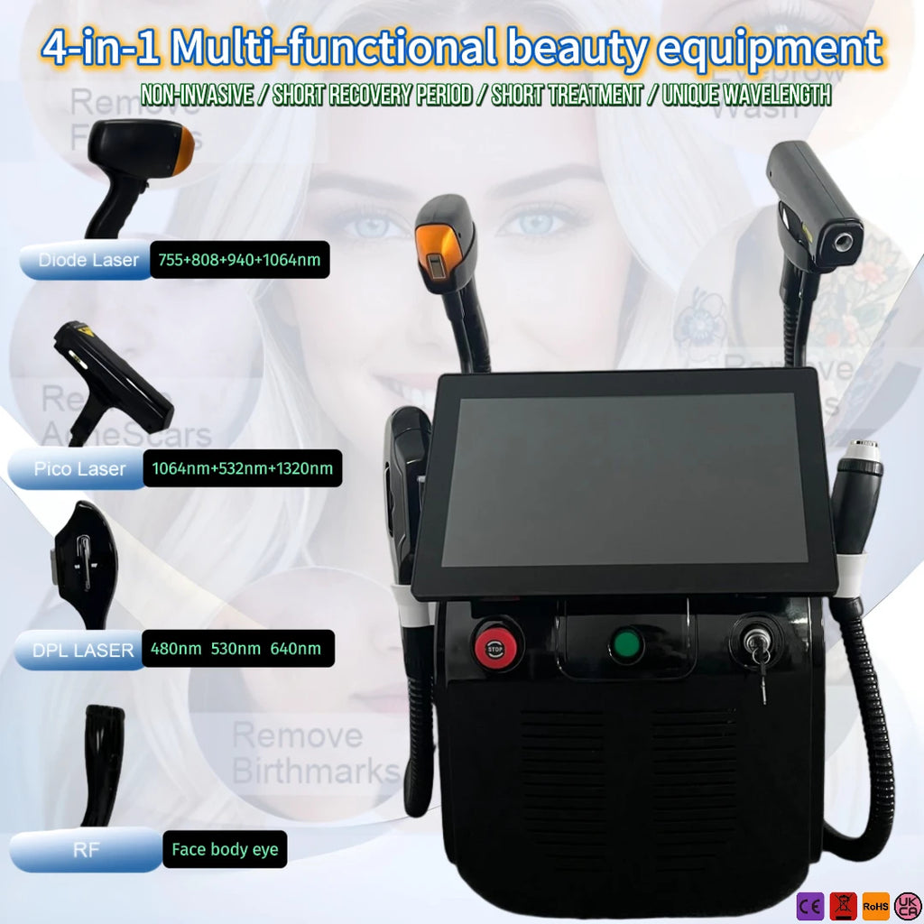 Multifunctional 4-in-1 Beauty Machine DPL RF Diode Pico Laser for Hair Removal Tattoo Removal Pigment Treatment Facial Lifting P