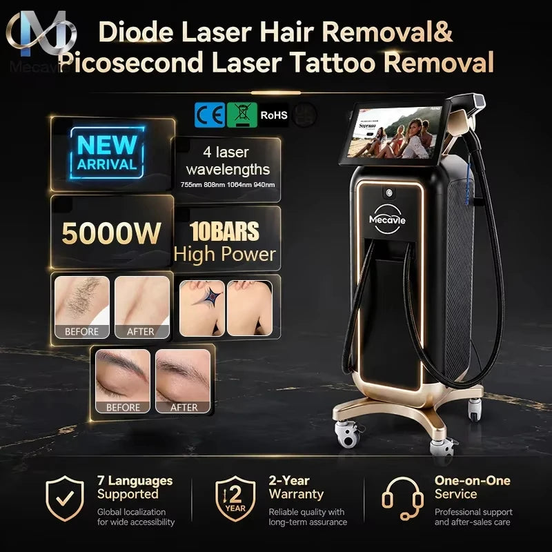 2-in-1 Professional Laser Hair Removal Machine 808nm/755nm/940nm/1064nm Combines Hair Removal and Pigment/tattoo Removal